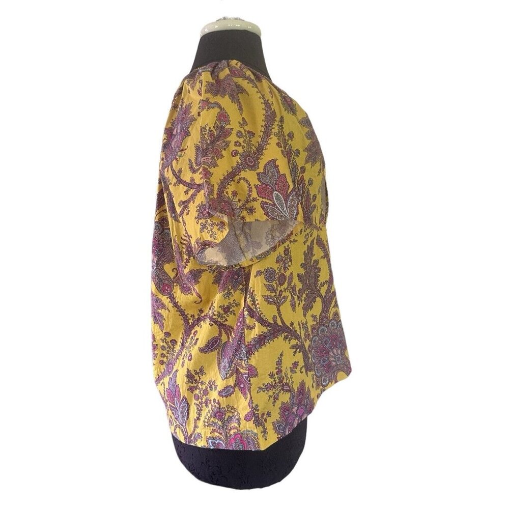 J. Crew Collection Blouse M Boho Cotton Top in Yellow Gold Paisley Bohemian - Picture 3 of 6